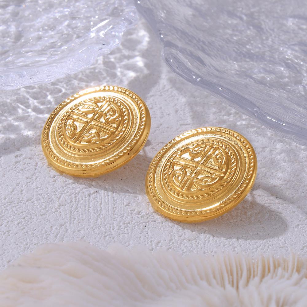 Vintage Minimalist Round Gold-Plated Titanium Steel Stud Earrings