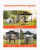 Grill Gazebo, 2.43 x 1.5 m Outdoor BBQ Gazebo with Double-Tiered Roof, Powder-Coated Steel Patio Grill Shelter with 2 Side Shelves & 8 Hooks, Grilling