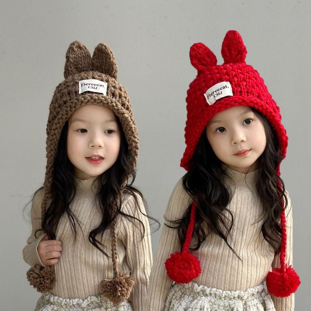 Rabbit Ear Baby Crochet Hat Soft Warm Ear Protection Cap Fashion Hand Knitted Cap  Toddler