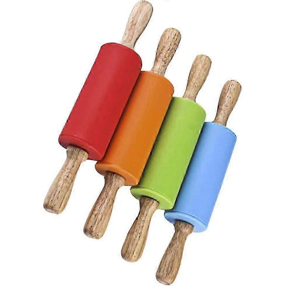Mini Rolling Pin, Kids Rolling Pins Wooden Handle Non-stick Silicone Rolling Pins Pastry Brushes Dough Roller For Baking Pizza Cookie Pastry, (red, Gr