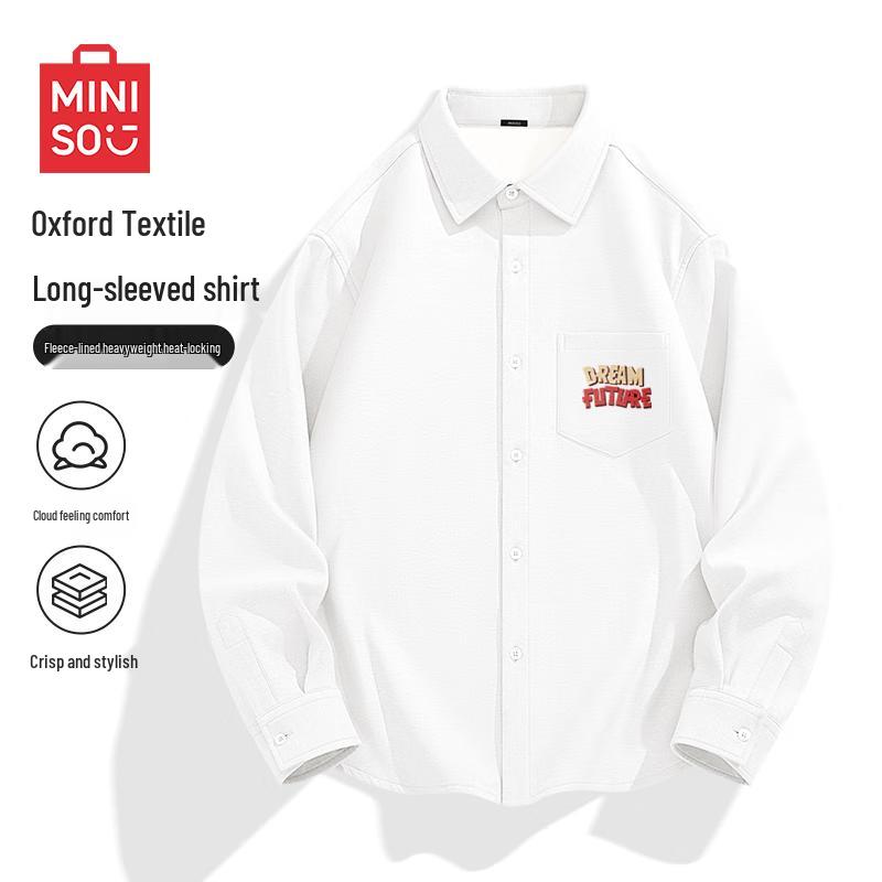 MINISO Men s Plush-Lined Oxford Long Sleeve Casual Shirt M
