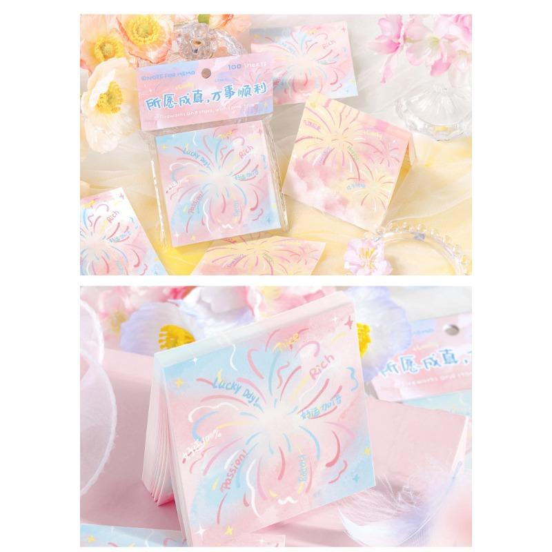 Sheets Cartoon Blessing Text Fireworks Illustration Memo Notepad For Journal Scrapbooking