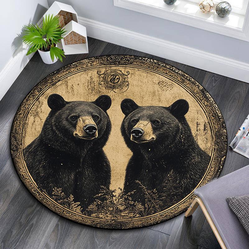 Black Bears Round Area Rug,Carpet Rug for Living Room Bedroom Sofa Playroom Decor,Non-slip Floor Mat