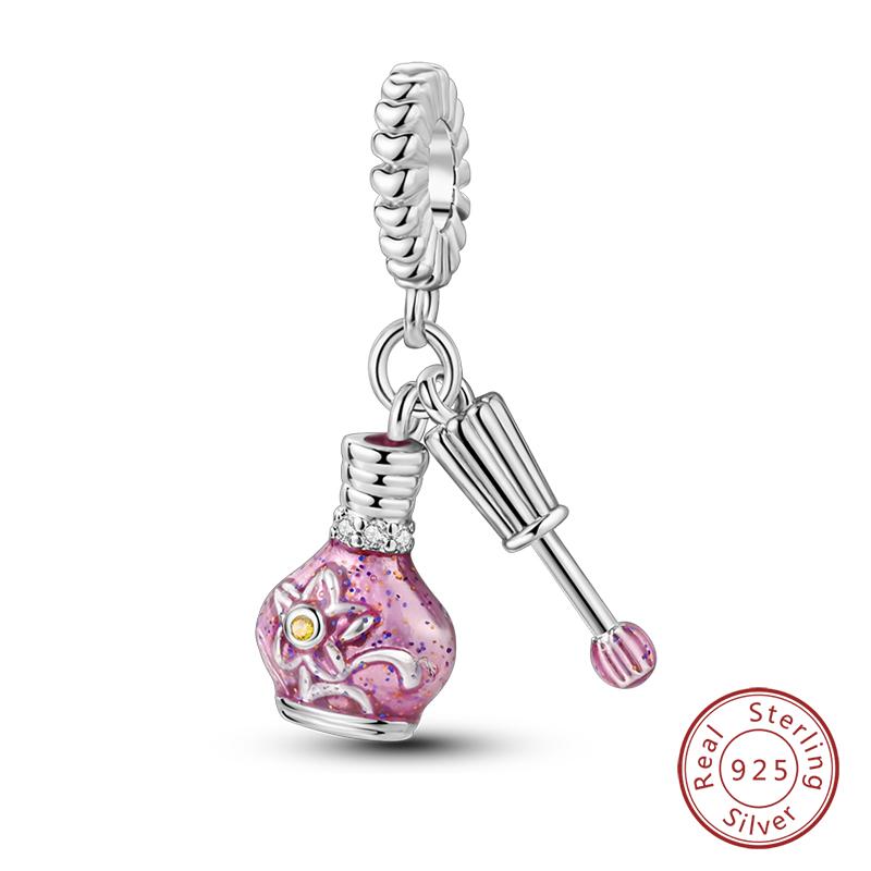 Sweet Romantic Princess Charms S925 Silver Pink Dress Lipstick High Heels Perfume Beads 3mm DIY Fine Jewelry Accessories