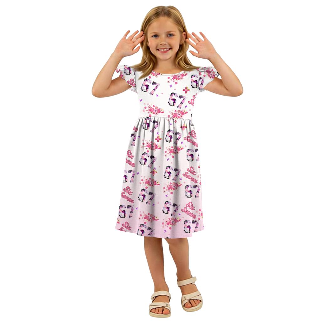 Kinder Mode Lässiges Kleid mit Flatterärmeln