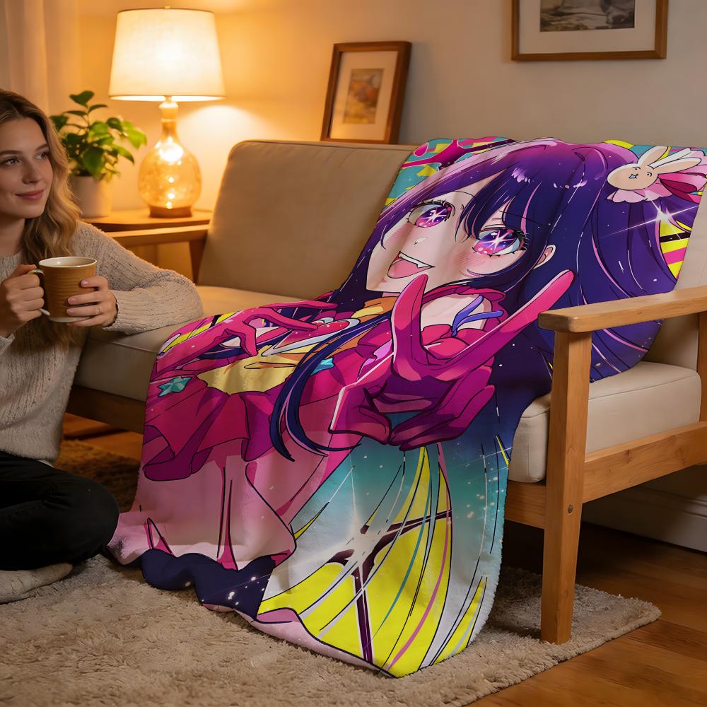 

Throw High-Density Short Plush Blanket For Sofa Nap Air-Conditioned Room Soft Skin-Friendly Anime Oshi No Ko Hoshino Ai 130x150cm