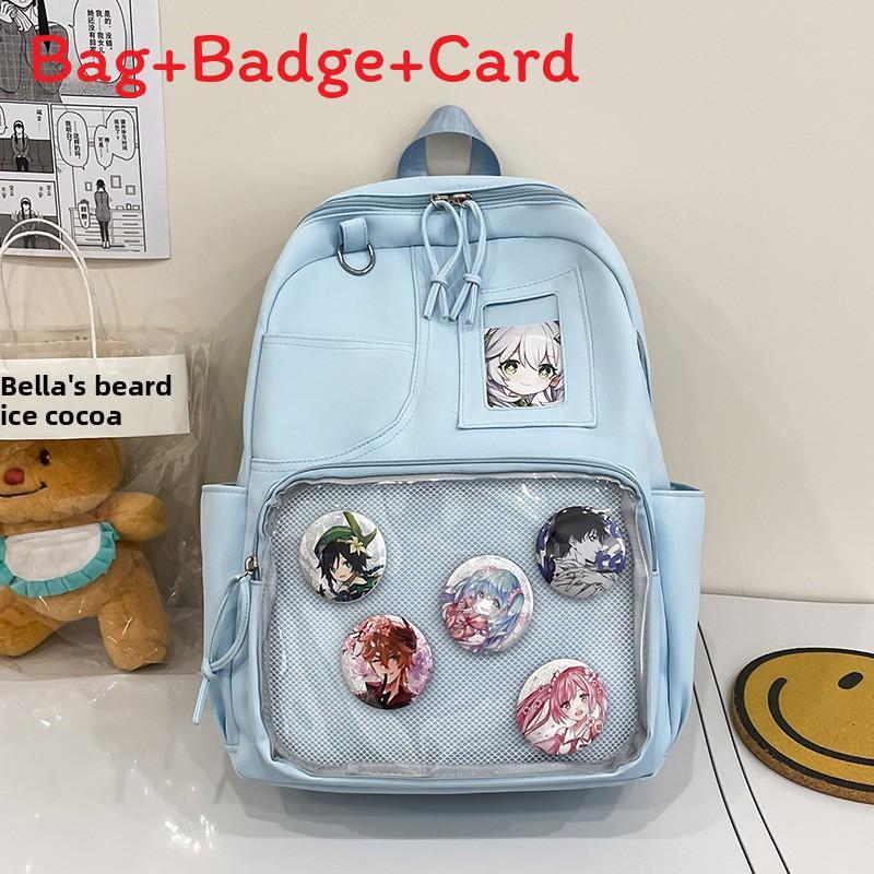 Nylon Large Capacity College Style Backpack With Design For Girls Student Commuting синий