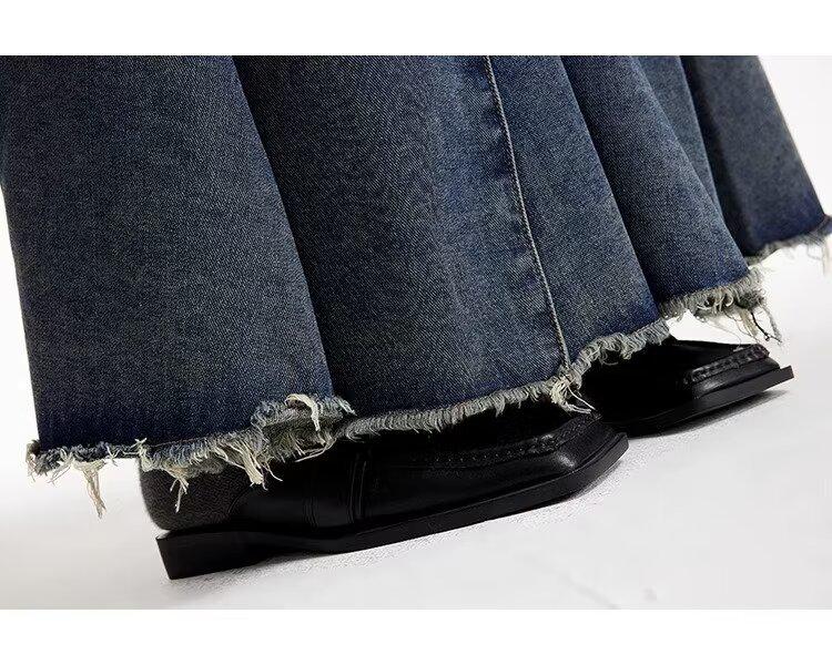 Women's Retro High-Waisted Denim A-Line Skirt - Summer, Washed Blue, Knee-Length