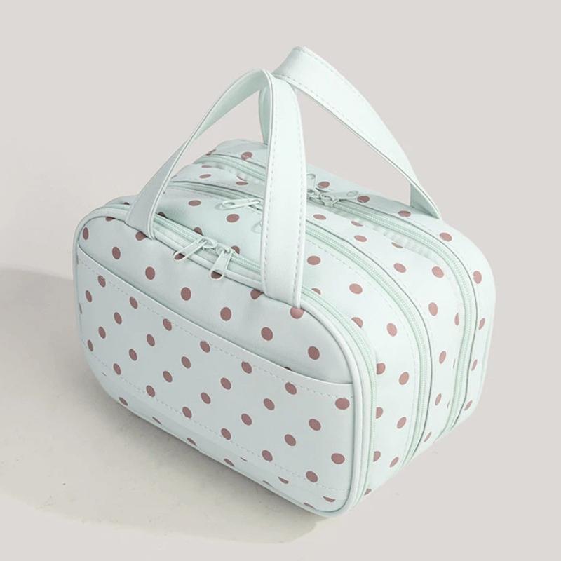 Large Capacity Polka Dot Cosmetic Bag Waterproof Portable Travel Toiletry Organizer for Girls Daily Makeup