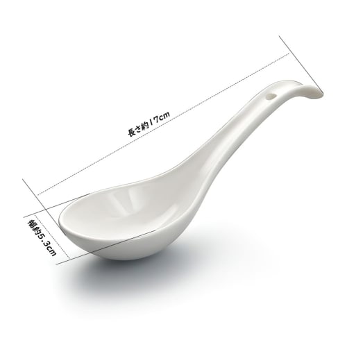 YFWOOD 6-Piece Spoon Set, 17cm Ceramic Soup Spoon with Curved Long Handle, Dinner Spoon for Curry, Ramen, Fried Rice, and Other Cooking