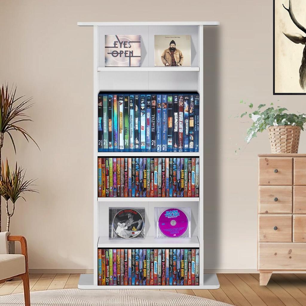 Media Storage Cabinet 5 Layers Adjustable DVD Shelves Holds 240 CDs White