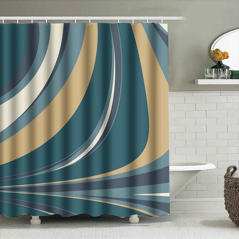 Modern Wave Pattern Shower Curtain Waterproof Fabric Bathroom Decor Privacy Liner Blue Green Yellow White