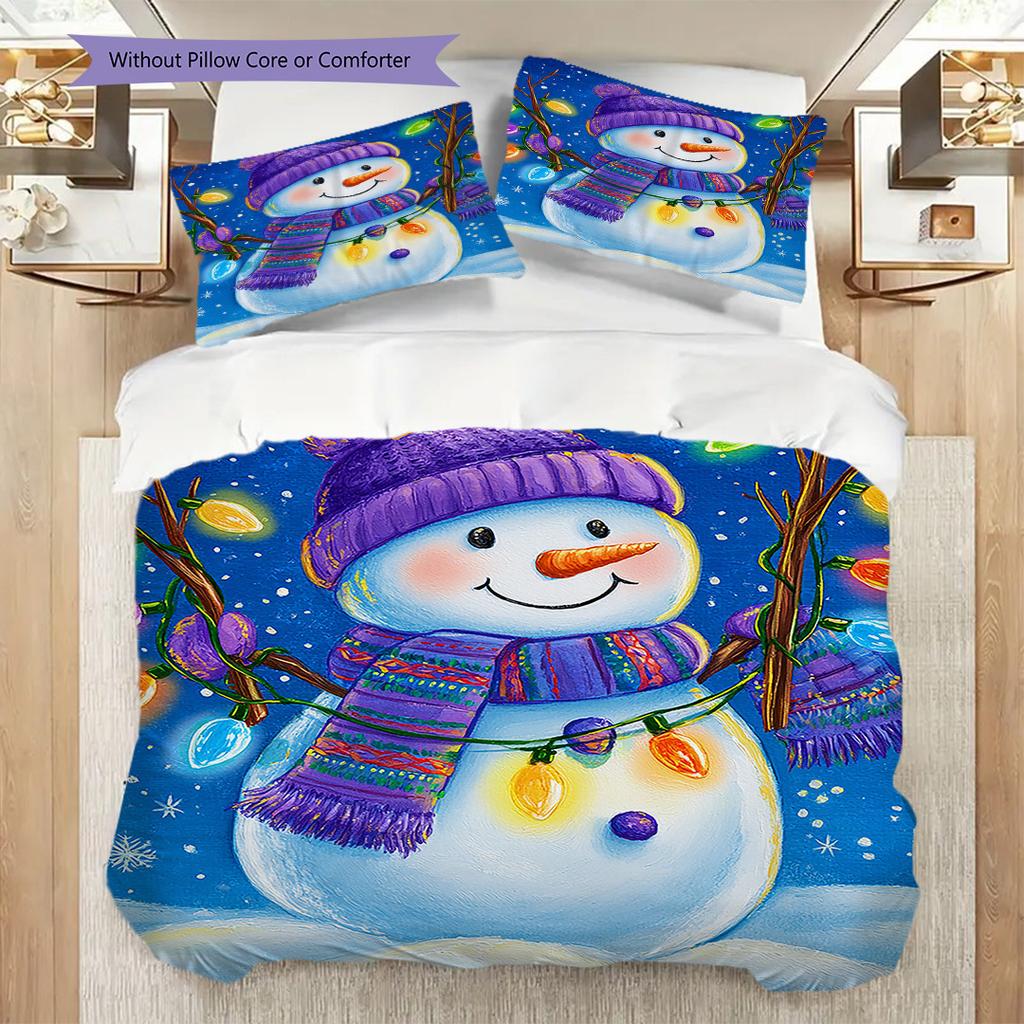 Snowman Pattern Bedding Quilt Set Quilt Cover Pillowcase Home Decoration Birthday Gift (1 * duvet cover + 2 * pillowcase, without core)