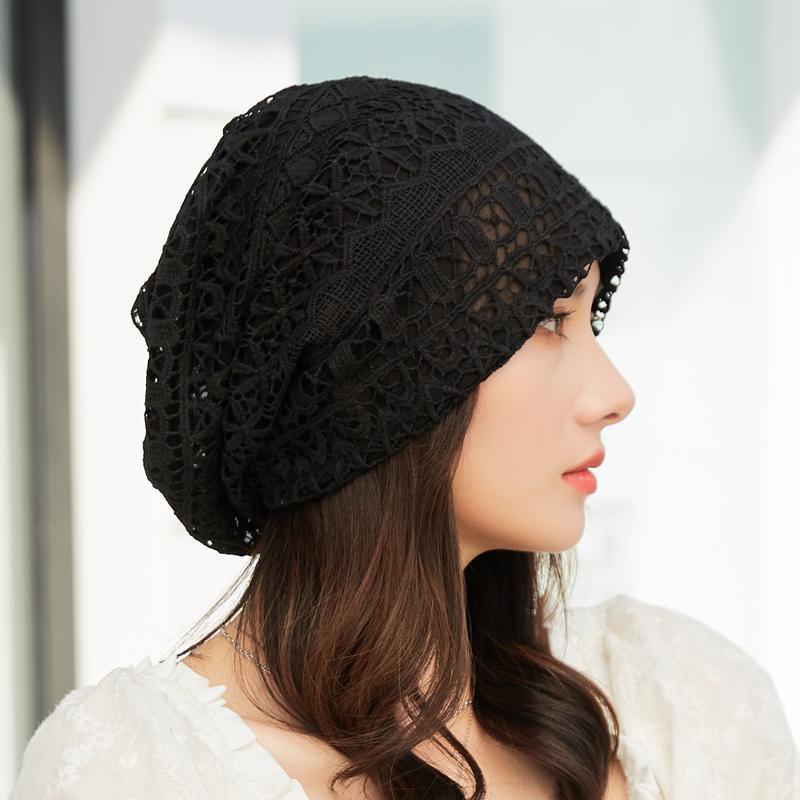 

Women s Thin Hollow Lace Crochet Headscarf Hat Breathable Mesh Hat Spring Summer Air-Conditioned Sleep Cap Dustproof Slouchy Hat