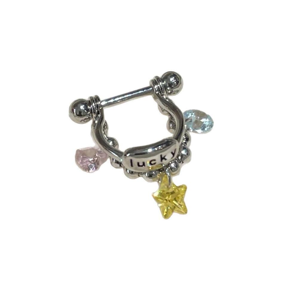 Lucky Star Pendant Cartilage Studs with Colorful Stones - Stylish and Versatile Ear Jewelry