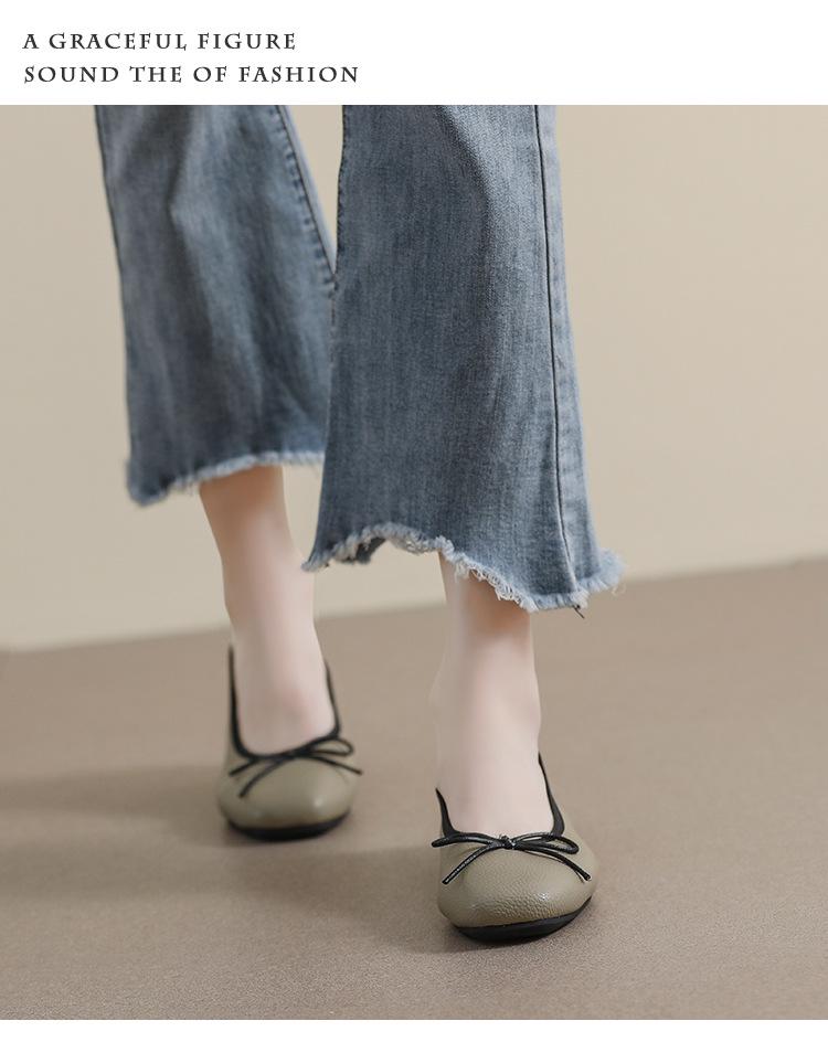 Weiwei Girl Square Toe Bow Loafers - Women's Soft Sole Ballet Flats