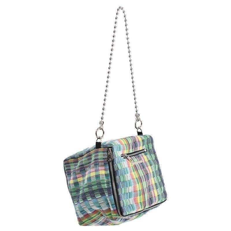 Summer color plaid square bag dice bag hand-held large capacity plaid contrast linen shoulder armpit bag