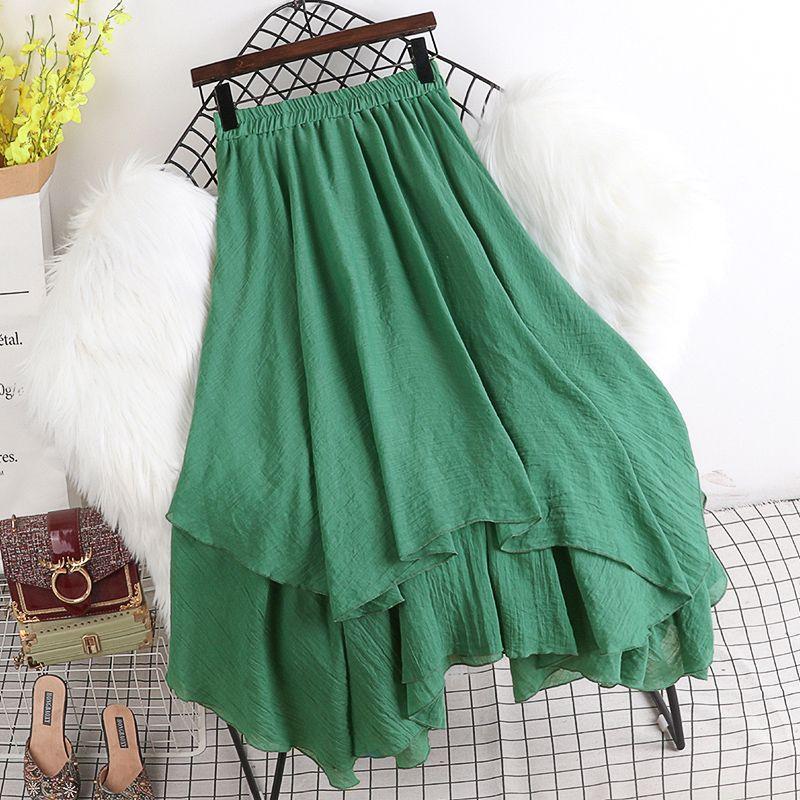 MOJTA Jupe mi-longue printemps été femme taille élastique jupe taille haute jupe trapèze