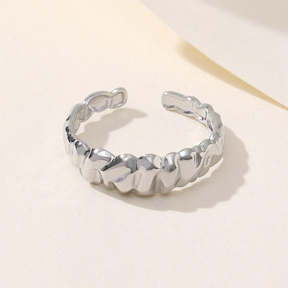 Personalized Retro Narrow Pleated Stainless Steel Ring for Women – Irregular Colorfast Design