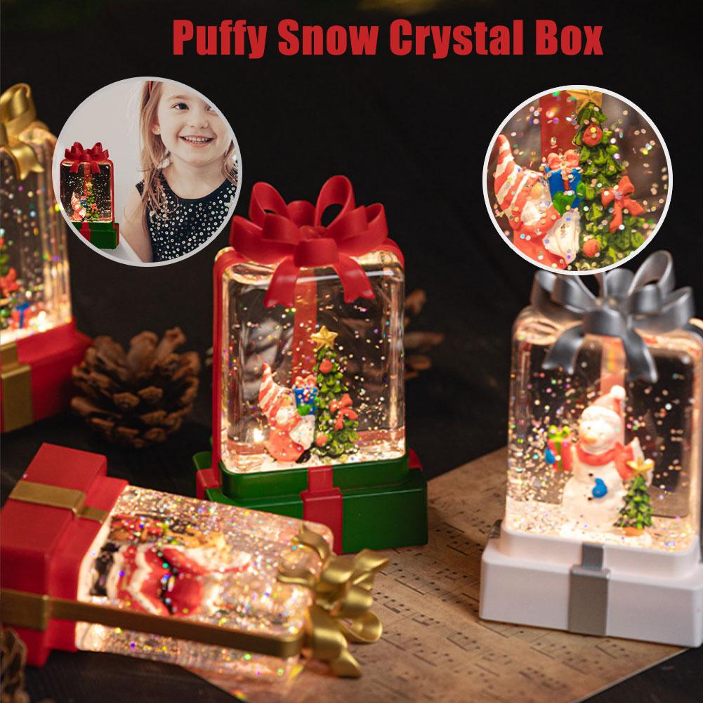 

Рождественская коробка в форме подарков, квадратный хрустальный шар, украшения для рабочего стола со снежинками и украшением для детей K7Q0