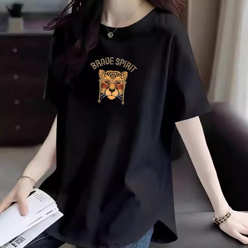 Plus Size Women's 2025 Cartoon Cotton Short-Sleeve Loose Fit Top