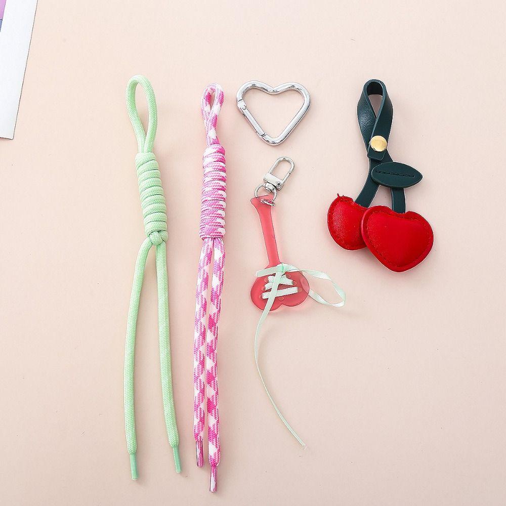 Heart Buckle Cherry Keychain Bowknot Fruit Style Charms Leather Cherry Pendant  Birthday Gift