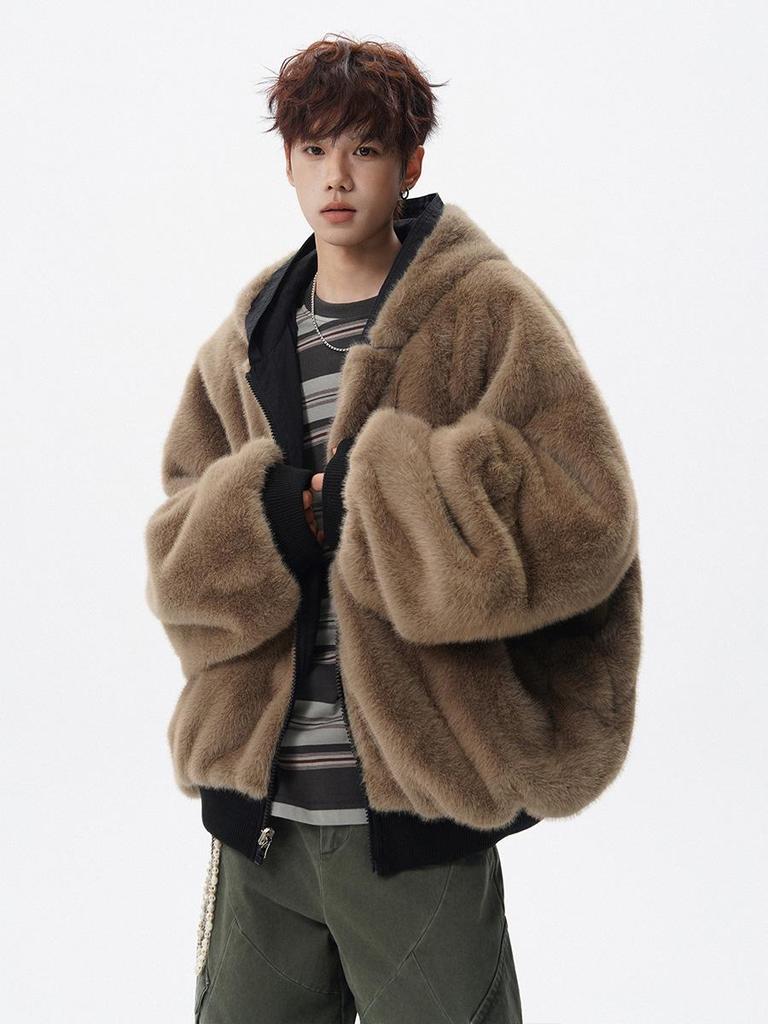 Herren American Style Kapuzen Adler Plüsch Baumwolljacke - Winter Retro Trend, Dick Warm & Lockerer Schnitt