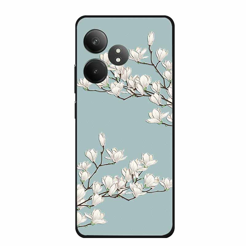 3D Emboss Case For Realme Narzo N61 Note 60 50 Realme GT 6 6T Neo6 SE C61 C63 Phone Case Flowers Black Silicone Soft Back Cover