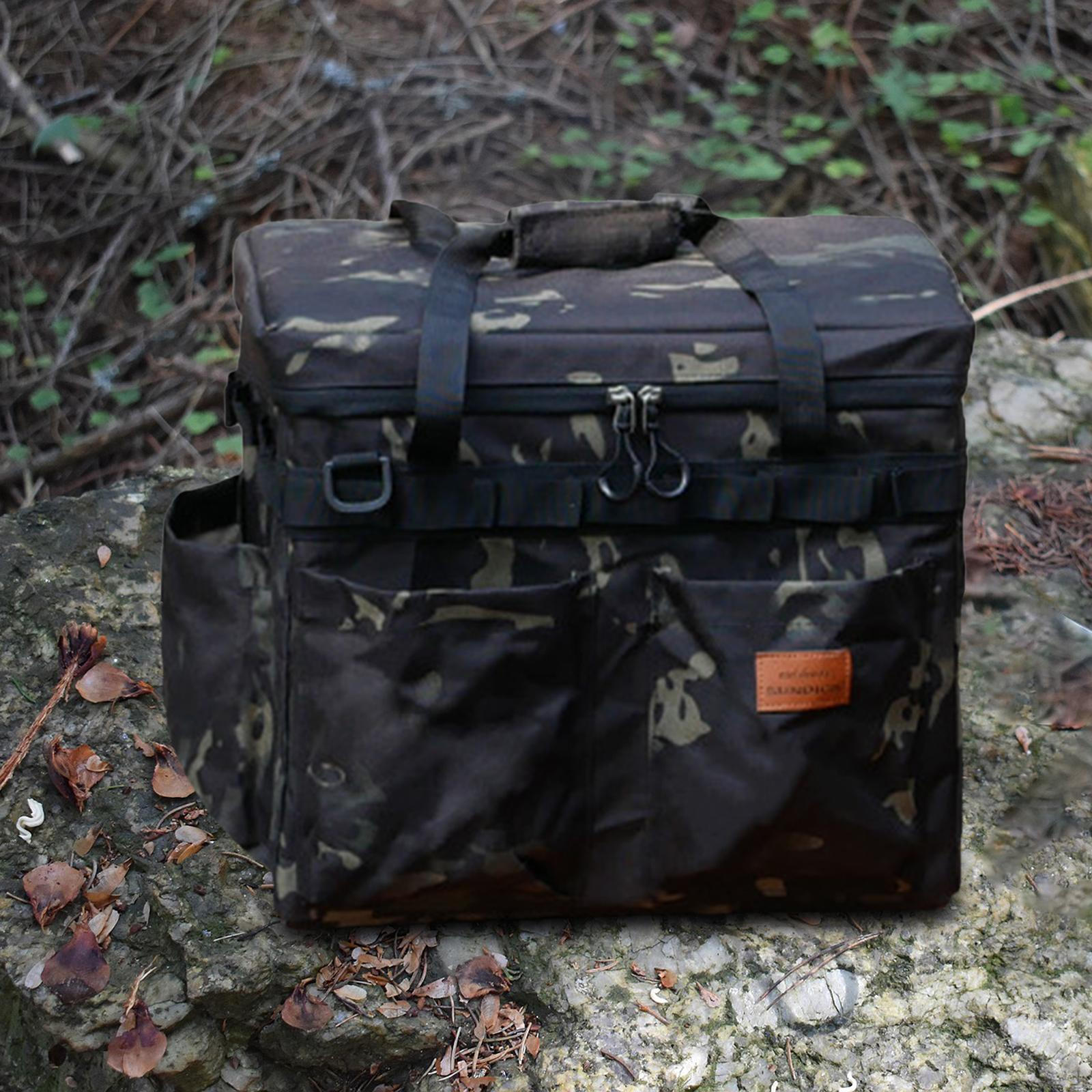 

Camping Storage Bag Lantern with Lid Gas Tank Handbag for Backpacking Picnic Black Camo