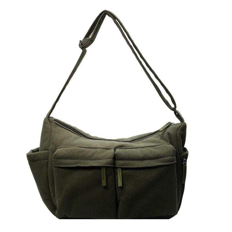 Large Capacity Corduroy Messenger Bag Women's Waterproof Casual Crossbody Bag Multi Pocket Workwear Style Single Shoulder Bag