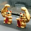 Feng Shui Figurine Muscle Maneki Neko Gold Set of 2 Blue collar maneki cats Gold Feng Shui Item Increase your fortune Gift Small gift Present [AiO