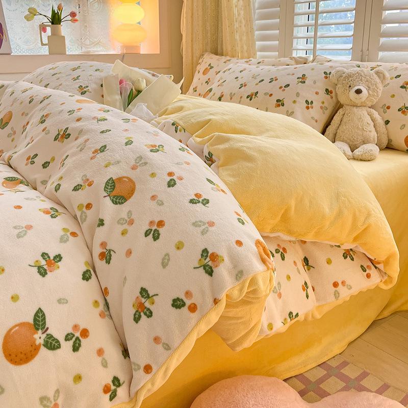 2025 Winter Milk Velvet Bedding Set: Fresh Coral Fleece & Flannel Duvet, Bed Sheet, Pillowcase