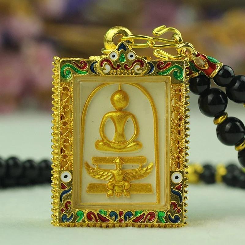 Phra Somdej Buddha Thai Amulett Halsband Hänge Retro Vintage Skyddande Charm Talisman Kraftfull Rikedom Framgång Hälsa Lycka Smycken Thailand Reproduktion
