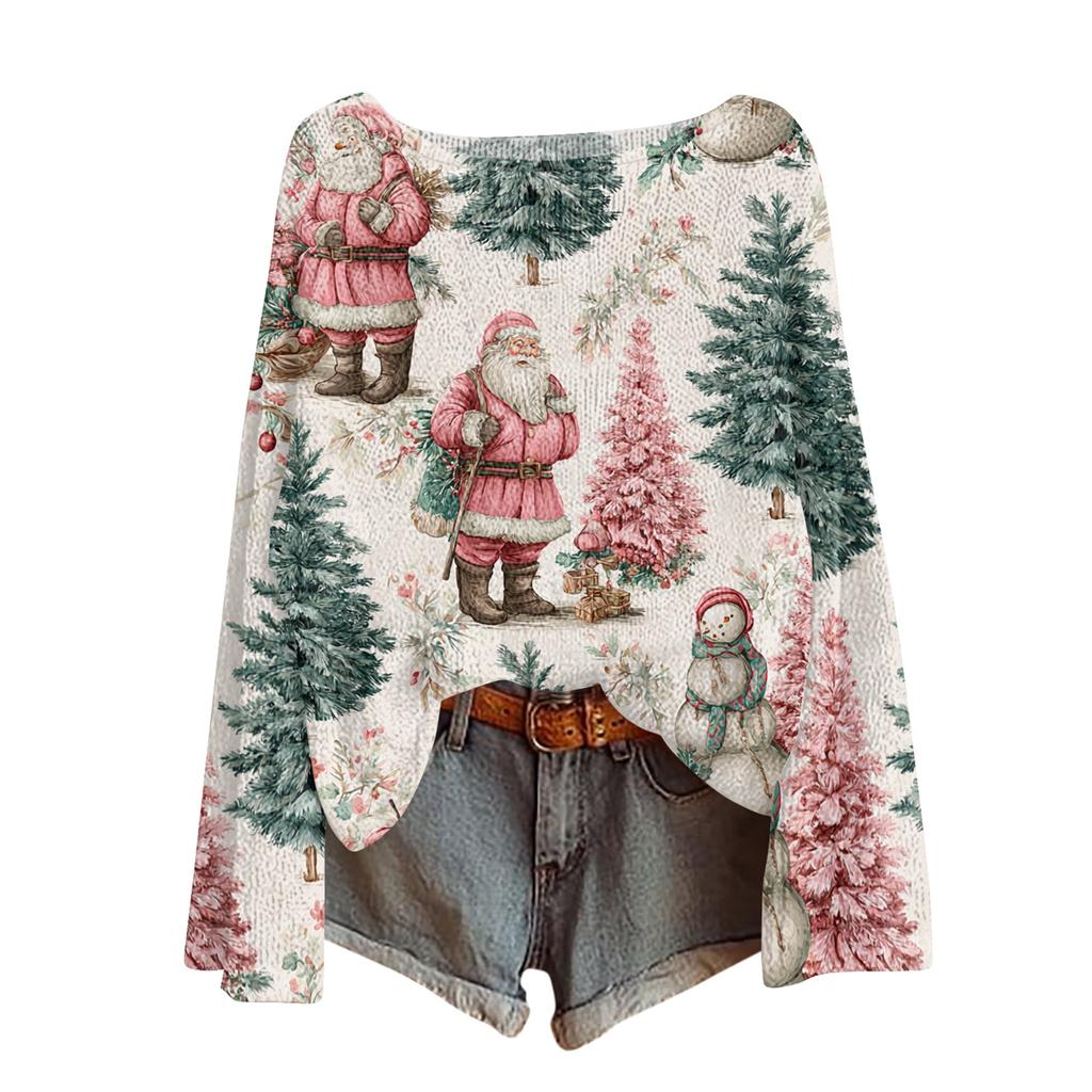 Womens  Fall Sweaters Long Sleeve Print Tops Pullover Sweaters Loose Dressy Casual Basic Clothes