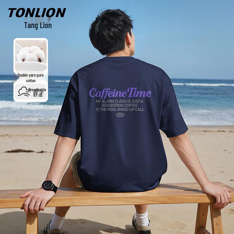

Мужская футболка с коротким рукавом TonLion из чистого хлопка двойной крутки 3XL
