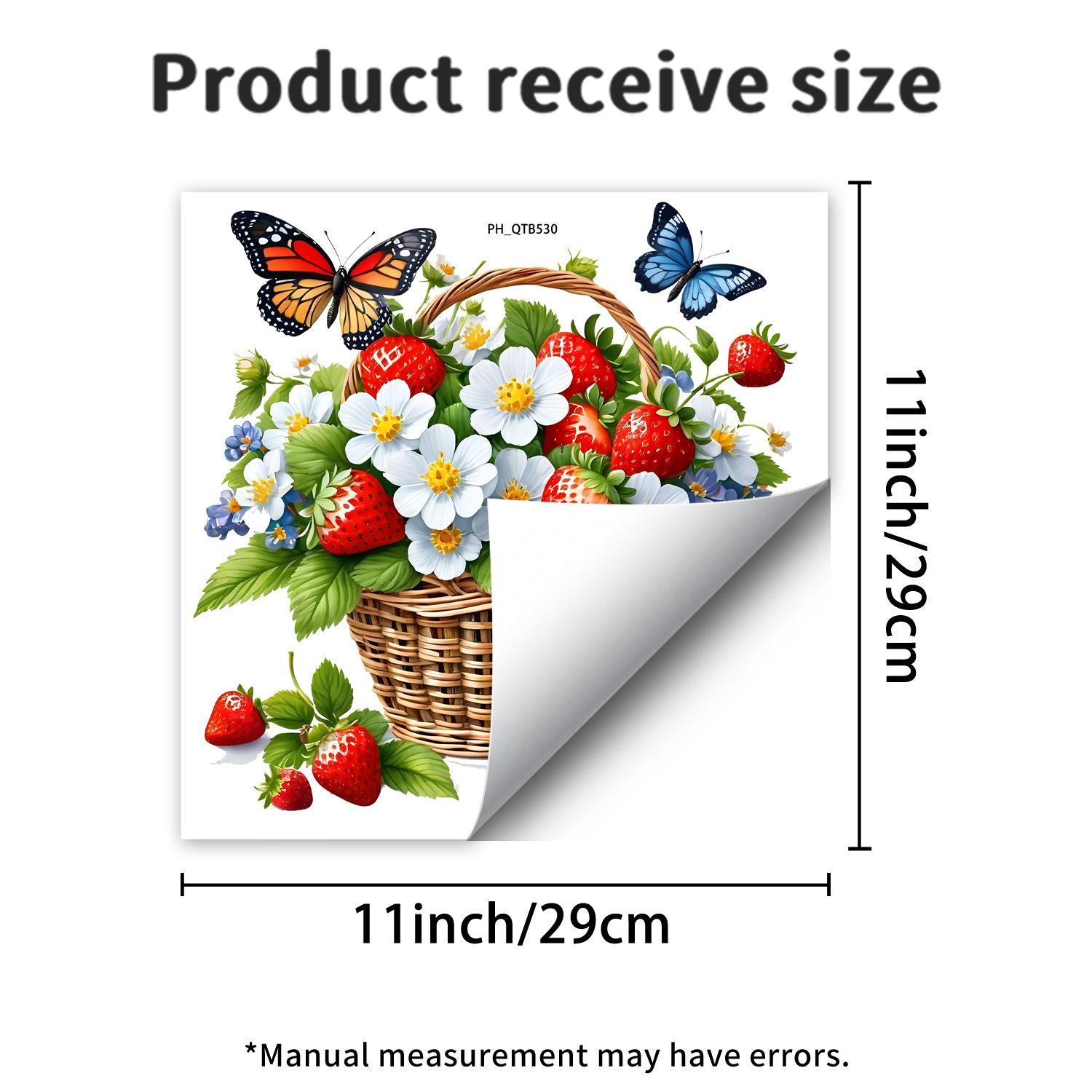 

Watercolor Strawberry Floral Butterfly Fridge Magnet Removable Wall Sticker Bedroom Living Room Study Room Home Decor 29x29cm різнокольоровий