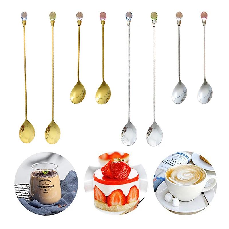 1 Stück Kristalllöffel-Set Langer Griff Teelöffel 430 Edelstahl Diamant Eis Löffel Perfekt für Dessert Eis Kaffee Cocktail