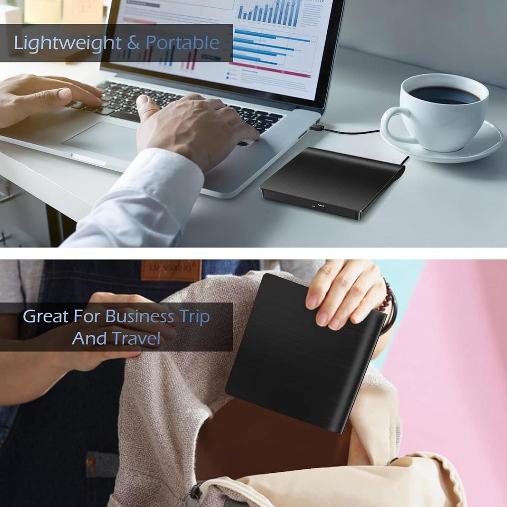 External CD/DVD Drive, USB 3.0 CD DVD Player Portable +/-RW Burner CD ROM Reader Writer Disk Duplicator for Laptop Desktop PC