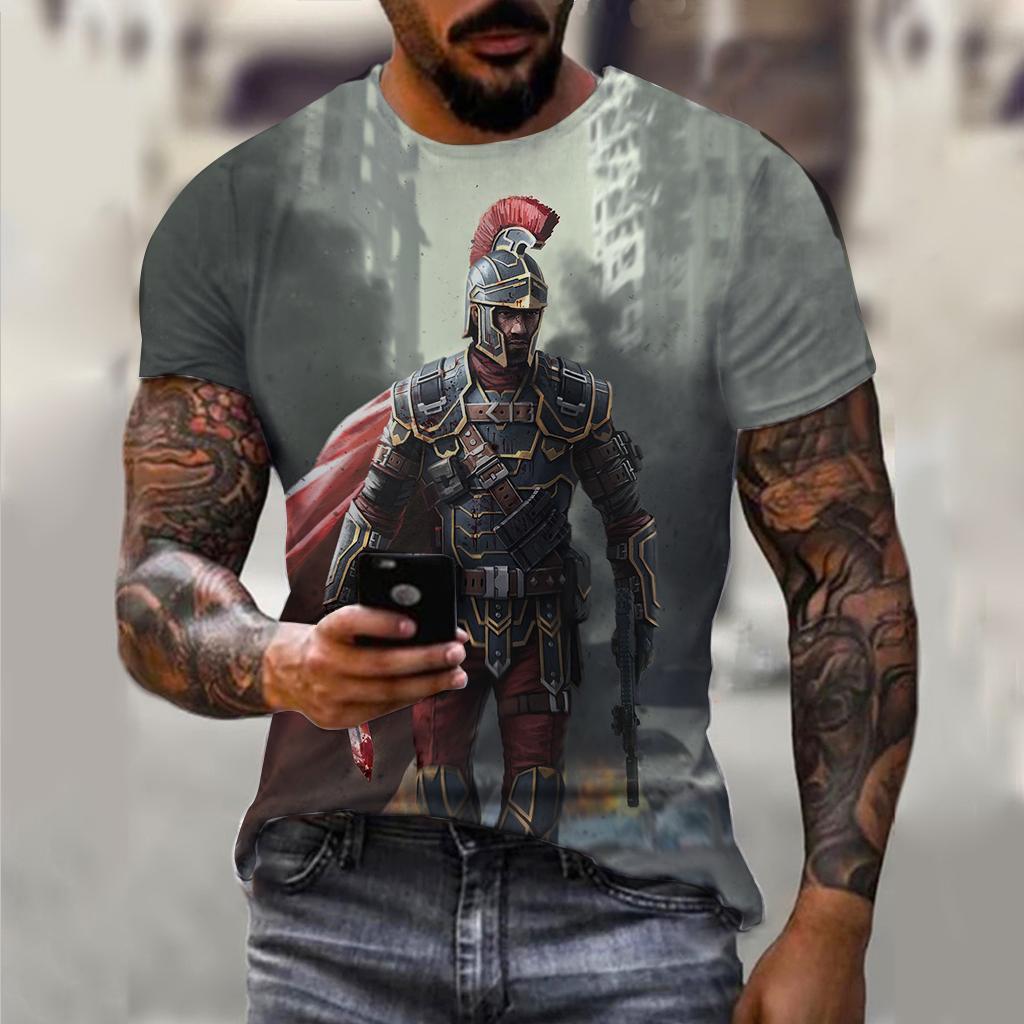 Sparta Neues Mode Heldenmuster T-Shirt Europäische und Amerikanische Sommer Mode Kurzarm Oberteile Lässig Personalisierte Aufdrucke Rundhals Streetwear