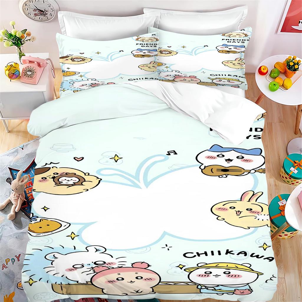 Quilt Duvet Miniso-Collaboration Bedding Set Chiikawa Xiaoba Giy Usachi Children'S 3-Piece Badroom Children Birthday Gifts
