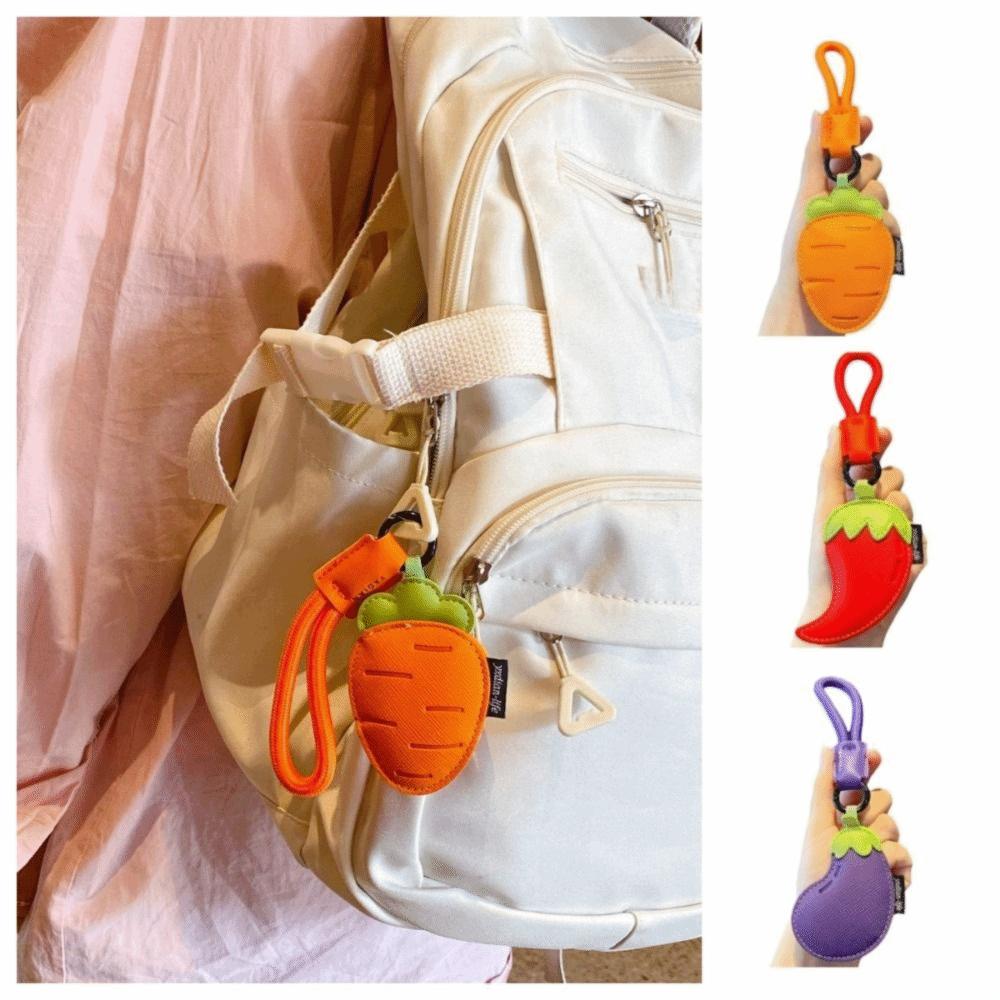 Eggplant PU Leather Bag Pendant Cartoon Car Keyring Funny Vegetable Keychain  Students