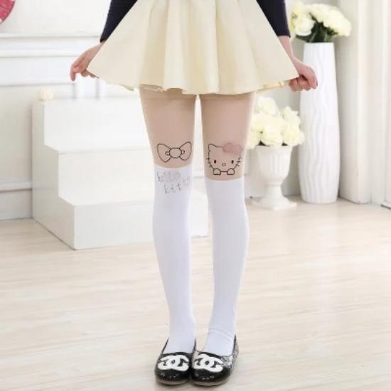 Spring Autumn Warm Baby Kids Tights Printing Cartoon Animal Bear Pantyhose Cats Kitten Bunny Knee Tattoo Student Girls Stocking