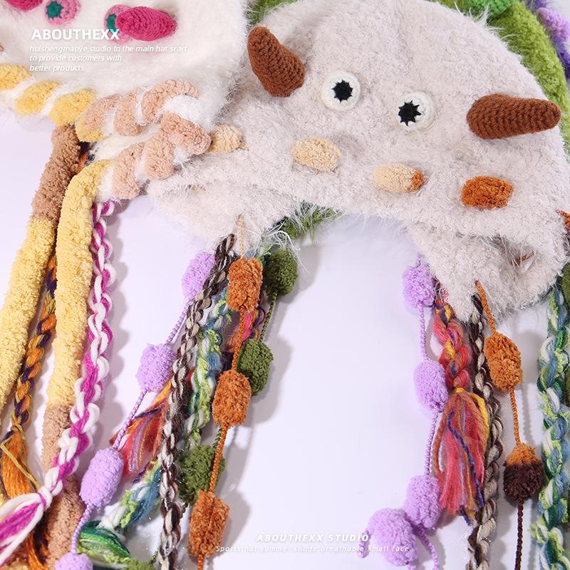 Cute Knitted Hats for Women Warm Woolen Hats for Autumn and Winter Ear Protecting Headscarves Face Enhancing Little Lei Feng Hats