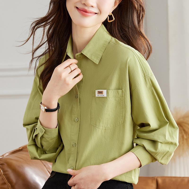 

Белая рубашка из чесаного хлопка для женщин с длинным рукавом, весенняя одежда, новый универсальный топ для通勤, многослойная рубашка из чистого хлопка XXL