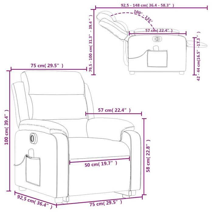 VidaXL Fauteuil Inclinable de Massage Électrique, Chaise de Relaxation avec Dossier, Siège avec Accoudoirs Salon, Moderne, 3205069