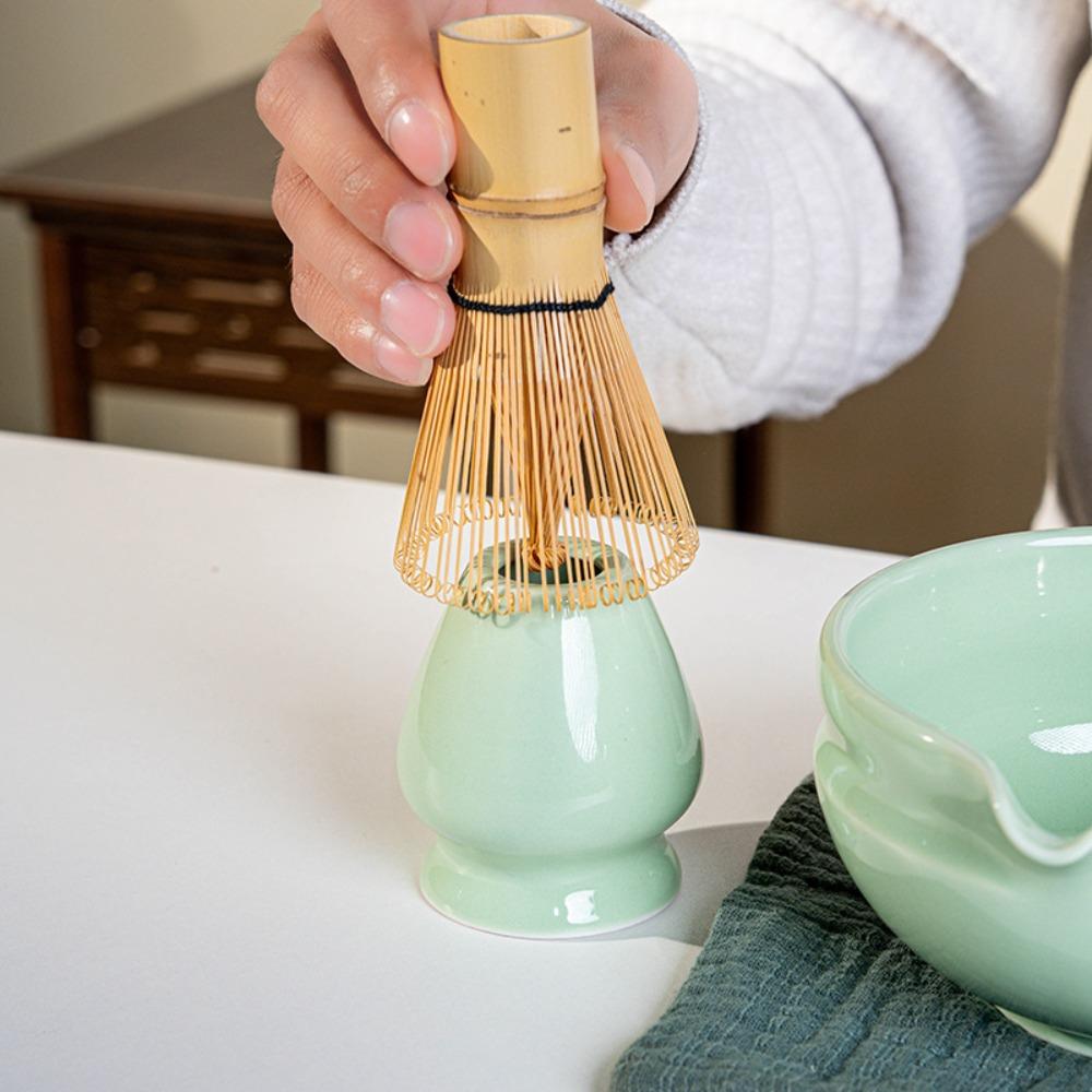New Ceramic Matcha Bowl with Pouring Spout Reusable Matcha Making Kit Gradient Color Matcha Whisk Holder Tea Lovers