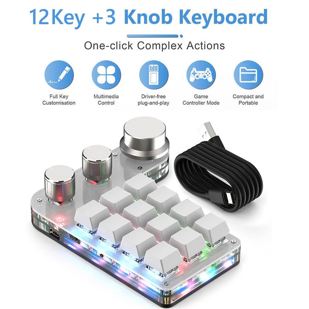 12 Keys 3/4 Knobs Bluetooth Keyboard RGB Copy Paste Photoshop Mini Gaming Keypad Hot-swap Mechanical Gaming Keyboard Red Switch