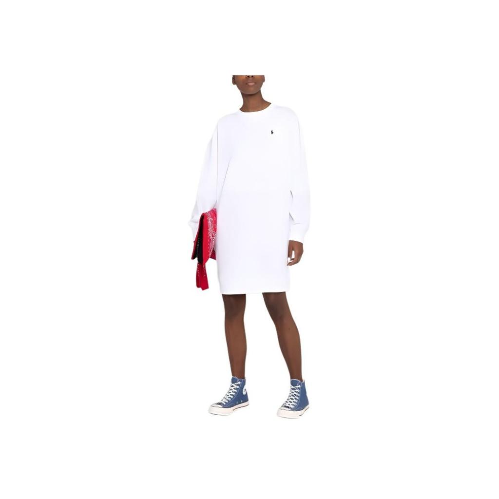 Polo Ralph Lauren Ss22 Logo Embroidered Long Sleeve Dress Women Dresses White 211856683-001
