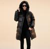 Black gold medium and long down jacket women's winter fashion high-end white duck down to keep warm over the knee couple bread jacket burst