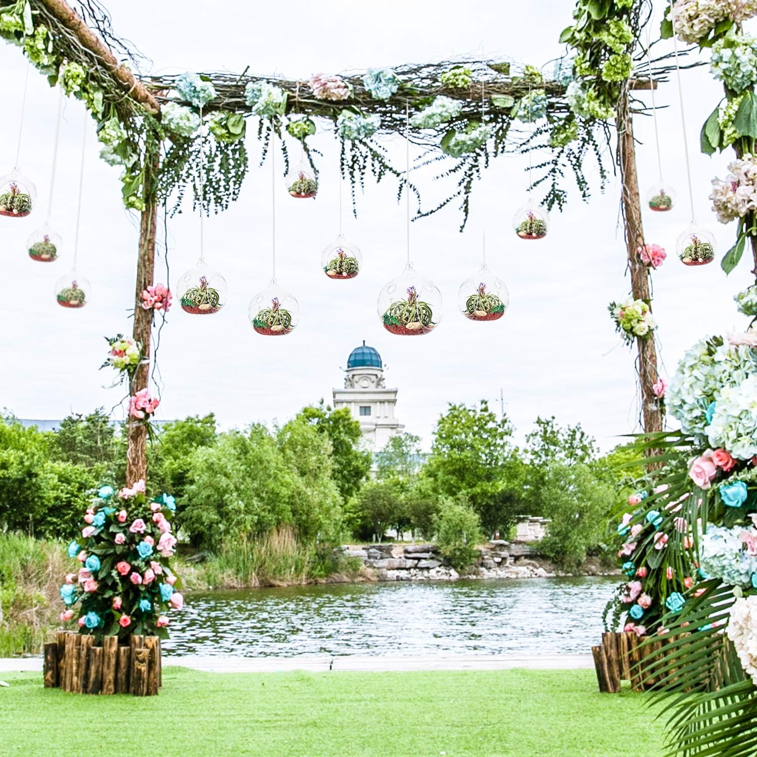 

80 мм Подвесные подсвечники для чайных свечей Стеклянный шар Террариум, Свадебные подсвечники Подвесные для свадебных центральных элементов (24, с 2 боковыми отверстиями)